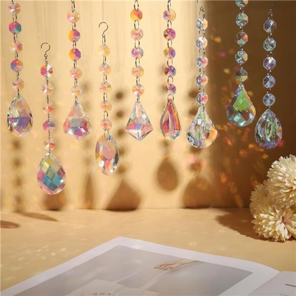 Hanging Crystals for Windows, 9 Pack Suncatcher Prism with Chain - Picture 2 of 7
